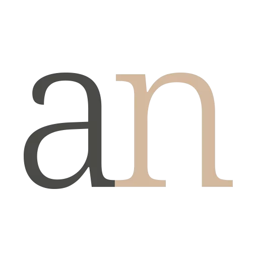 Anahata Neuman large favicon with the letters "a" and "n" in a stylized font, with black and beige.