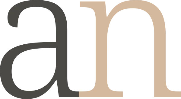 Large icon for Anahata Neuman with the letters "a" and "n" in a stylized font, with black and beige.